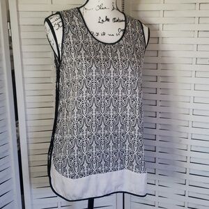 Classiques entier silk blend black prints 0and gray sleeveless woman top S